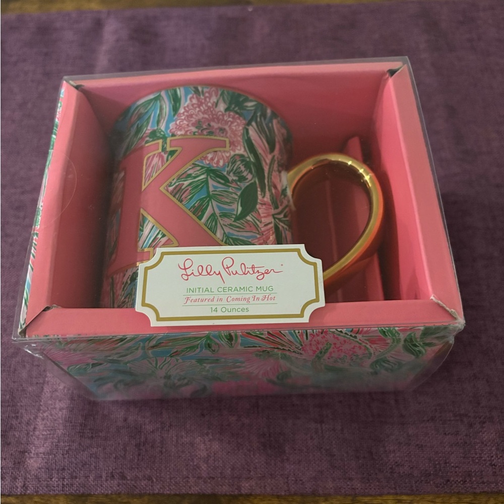 Lilly Pulitzer Initial Coffee Tea Cup. Ceramic Mug. Initial “K”. New in Box.
